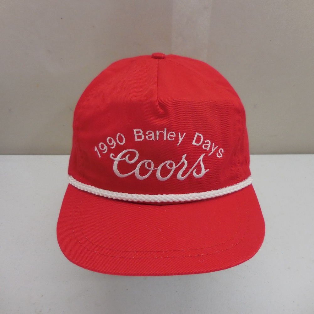 Vintage 1990 Coors Barley Days Red Rope Hat Leather Strapback Made in USA SCI